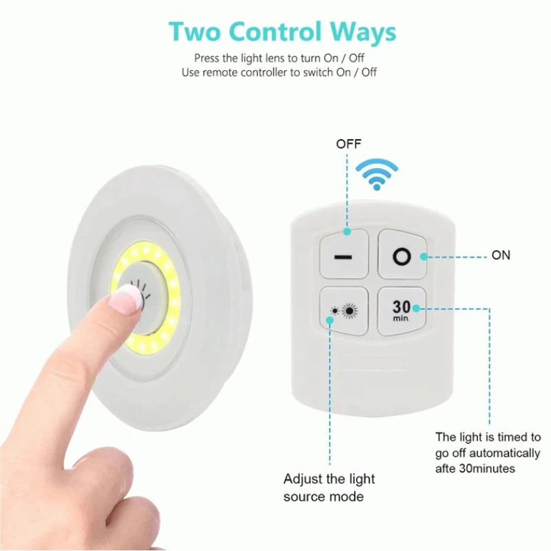Pack of 3 LED Remote Control Tap Lights | Self-Adhesive Cabinet, Wardrobe & Kitchen Lights